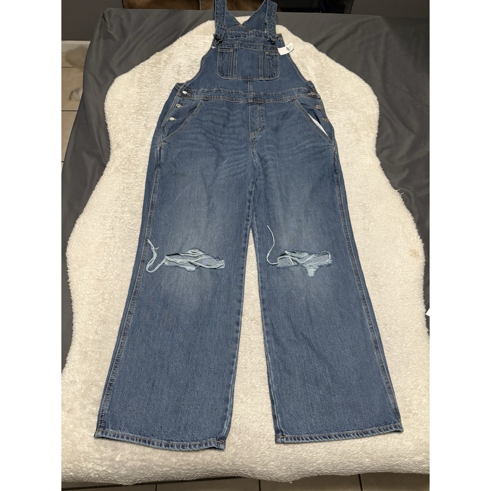 Old Navy Women's Blue Overall Jeans Baggy Wide Leg Size 12 NWT
